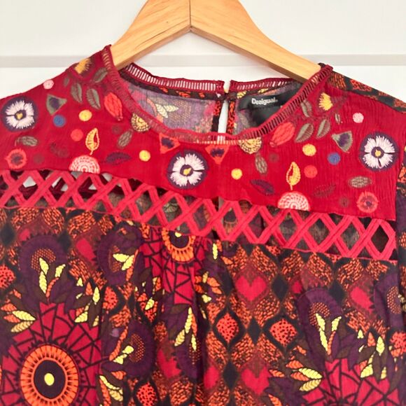 Desigual Red Rosi Long Sleeve Print Dress, Size 4 - Picture 5 of 7